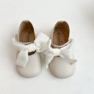 Ivory Baby Leather Dress Shoes with Bow